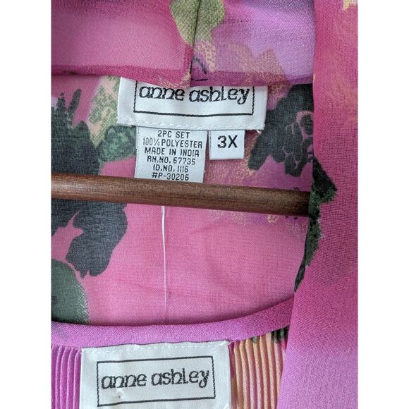 Anne Ashley VTG 2 Piece Set Tank Shirt Size 3X Pink Floral Sheer Accordion‎ Tank - Picture 6 of 11